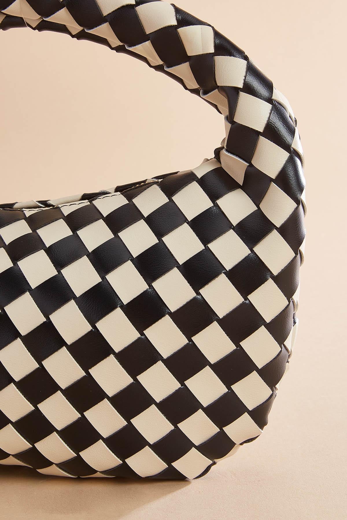 black white checked crescent bag Versona Accessories|Sale