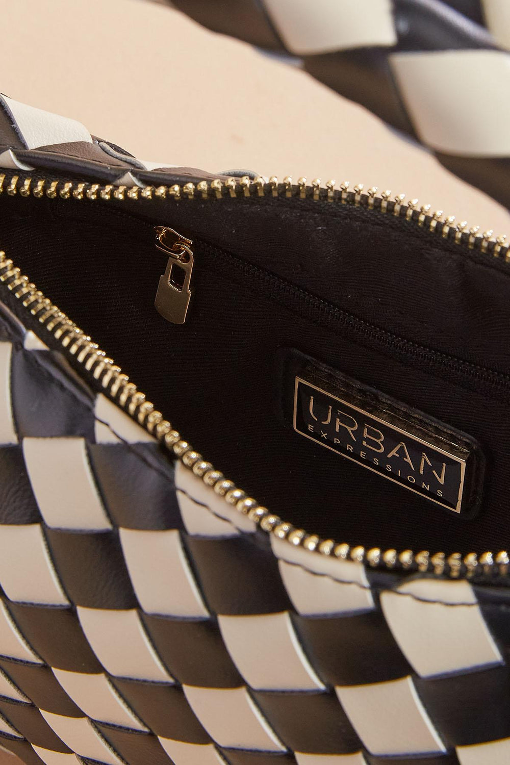 black white checked crescent bag Versona Accessories|Sale