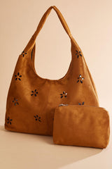 faux suede floral perforated hobo bag set Versona Accessories