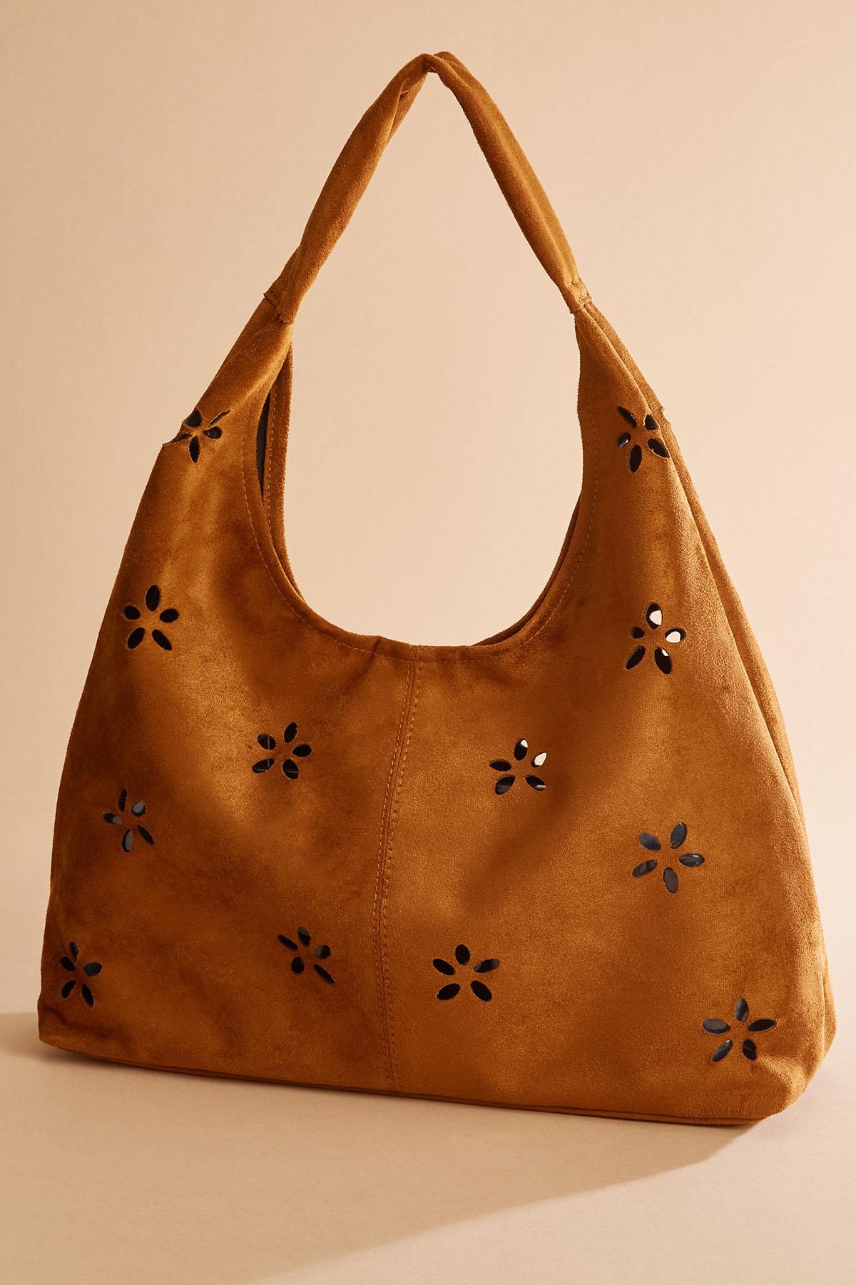 faux suede floral perforated hobo bag set Versona Accessories