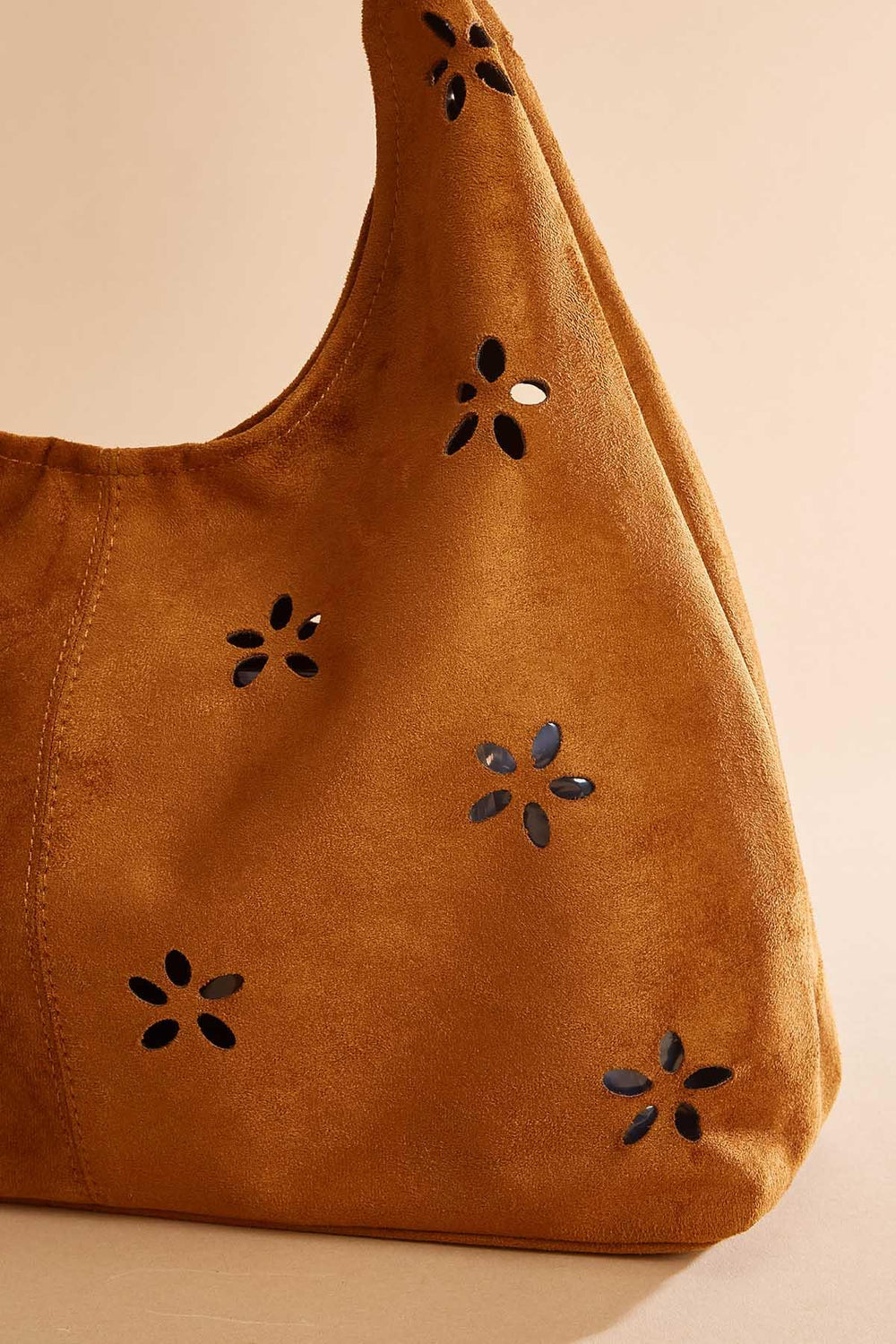 faux suede floral perforated hobo bag set Versona Accessories
