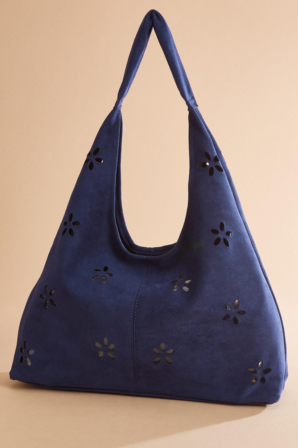 faux suede floral perforated hobo bag set Versona Accessories