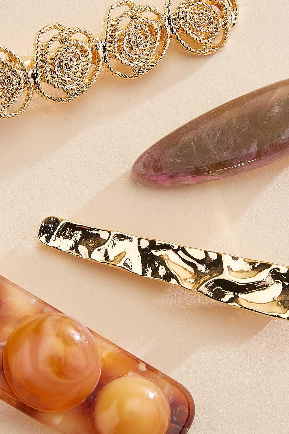 gold lucite alligator hair clip set Versona Accessories