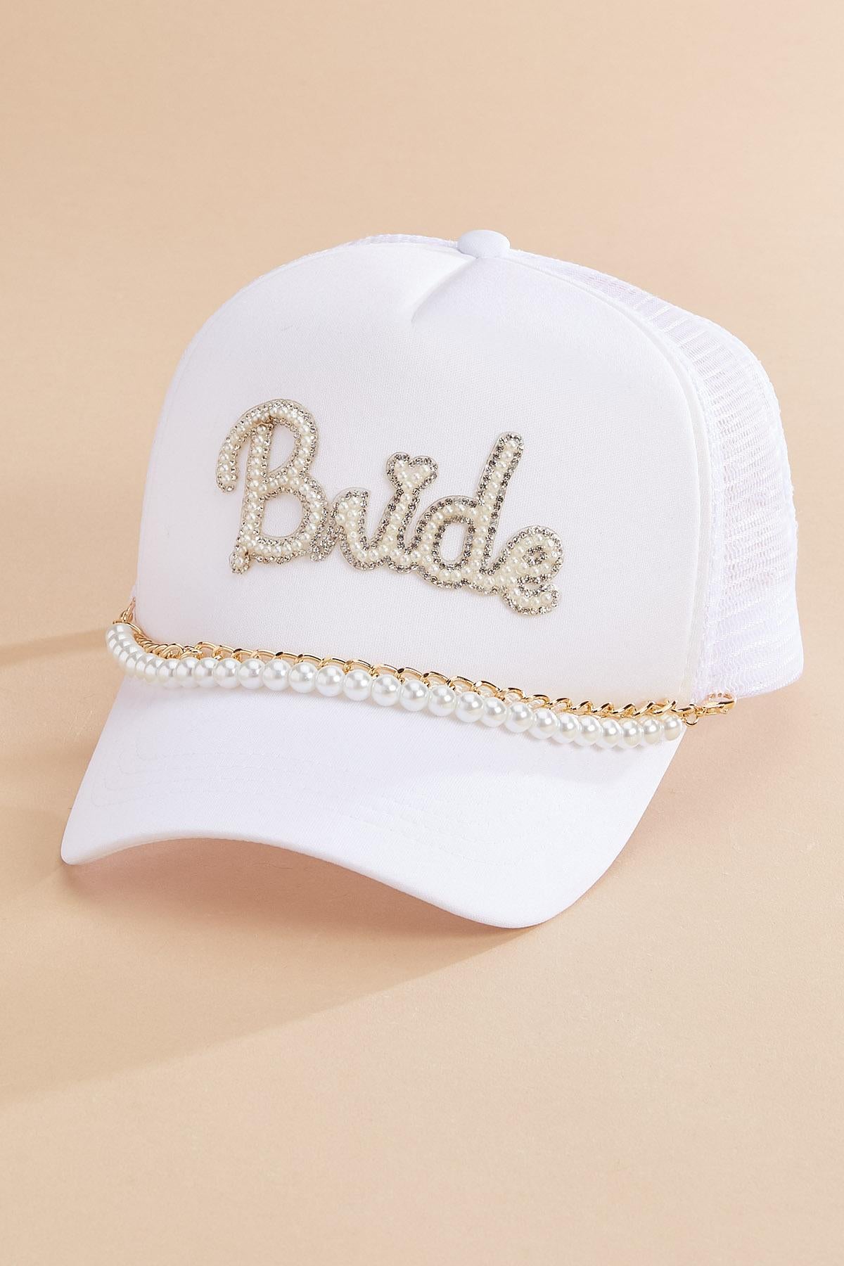 bride pearl chain trucker hat Versona Accessories