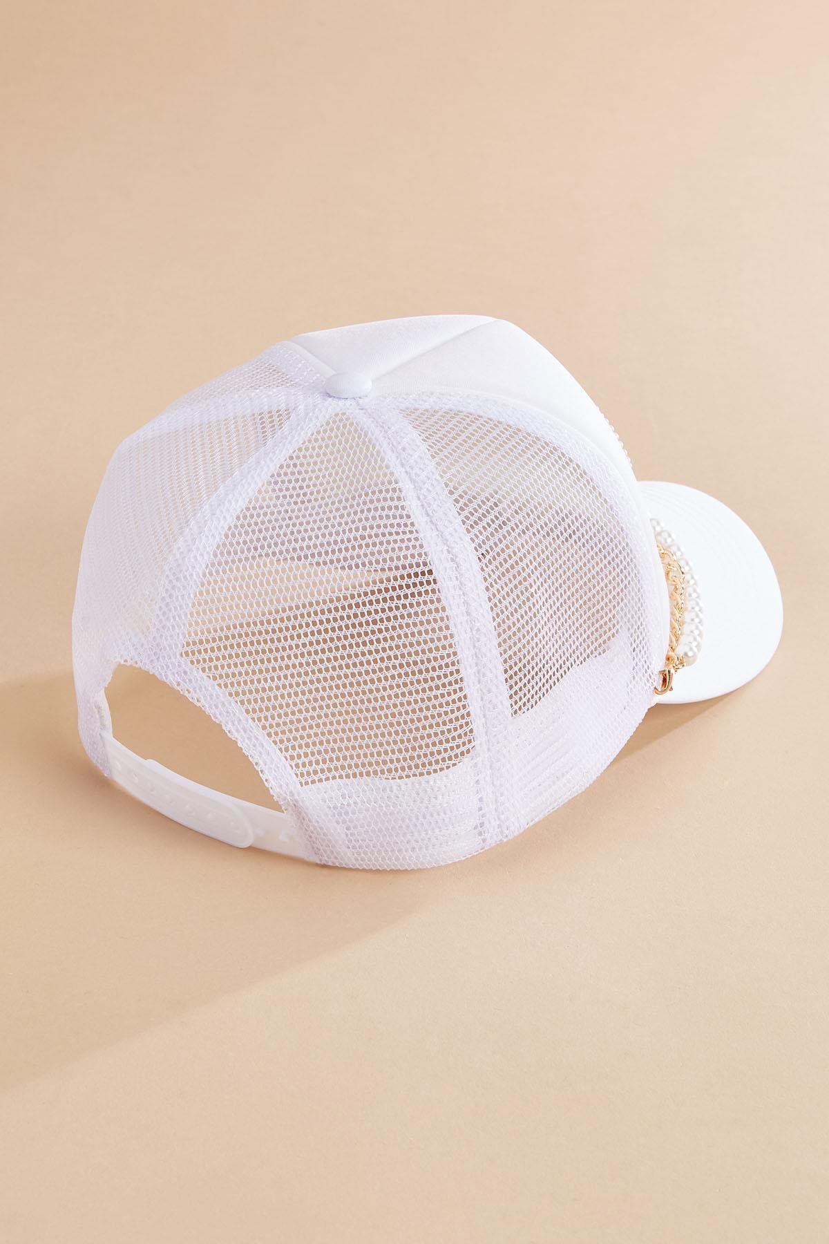 bride pearl chain trucker hat Versona Accessories