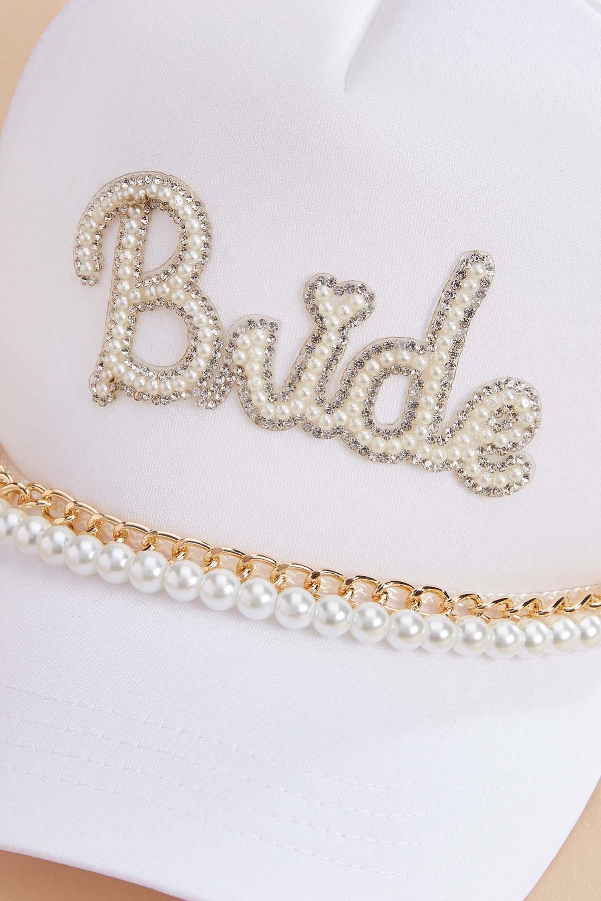 bride pearl chain trucker hat Versona Accessories