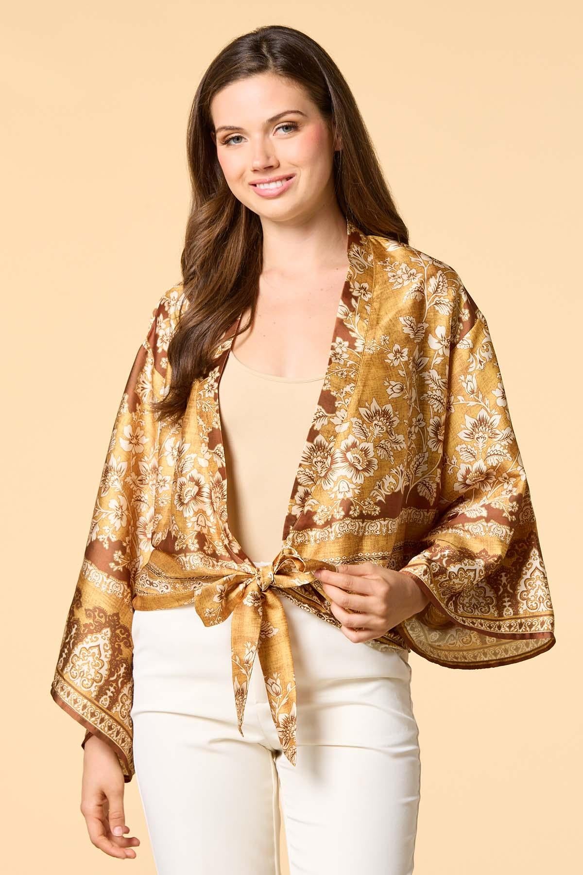 golden summer satin kimono Versona Accessories
