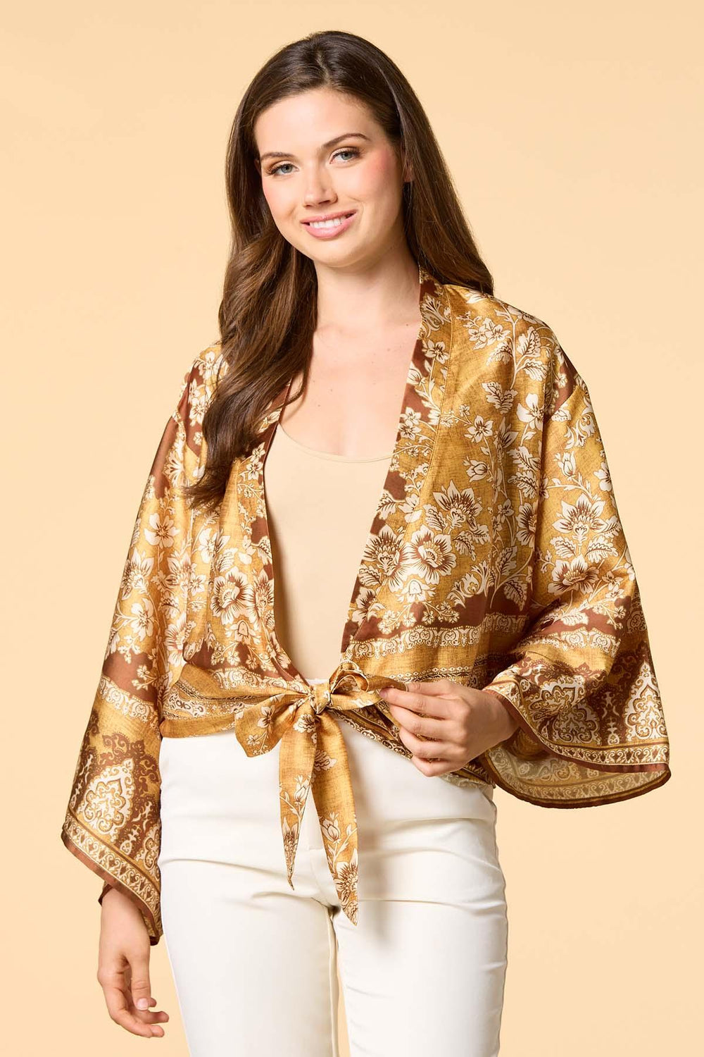 golden summer satin kimono Versona Accessories