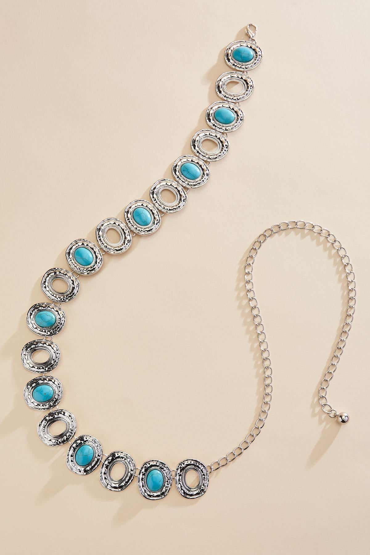 hammered silver turquoise chain belt Versona Accessories