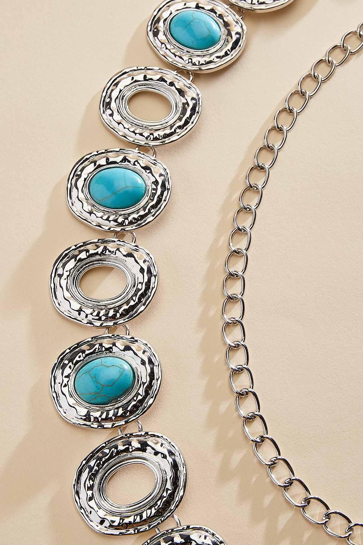 hammered silver turquoise chain belt Versona Accessories