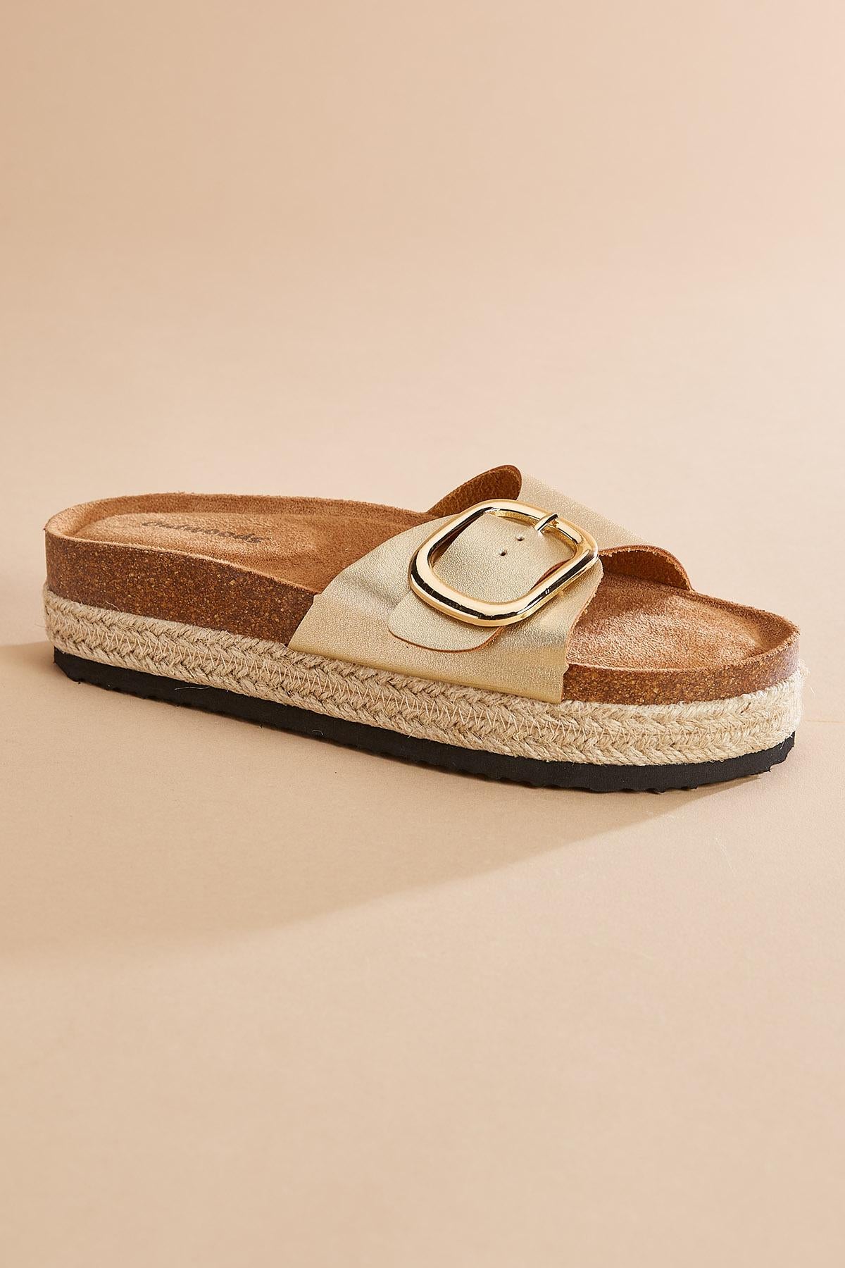 gold buckle band flatform sandals Versona Shoes