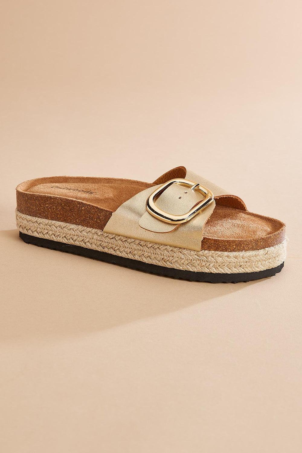 gold buckle band flatform sandals Versona Shoes