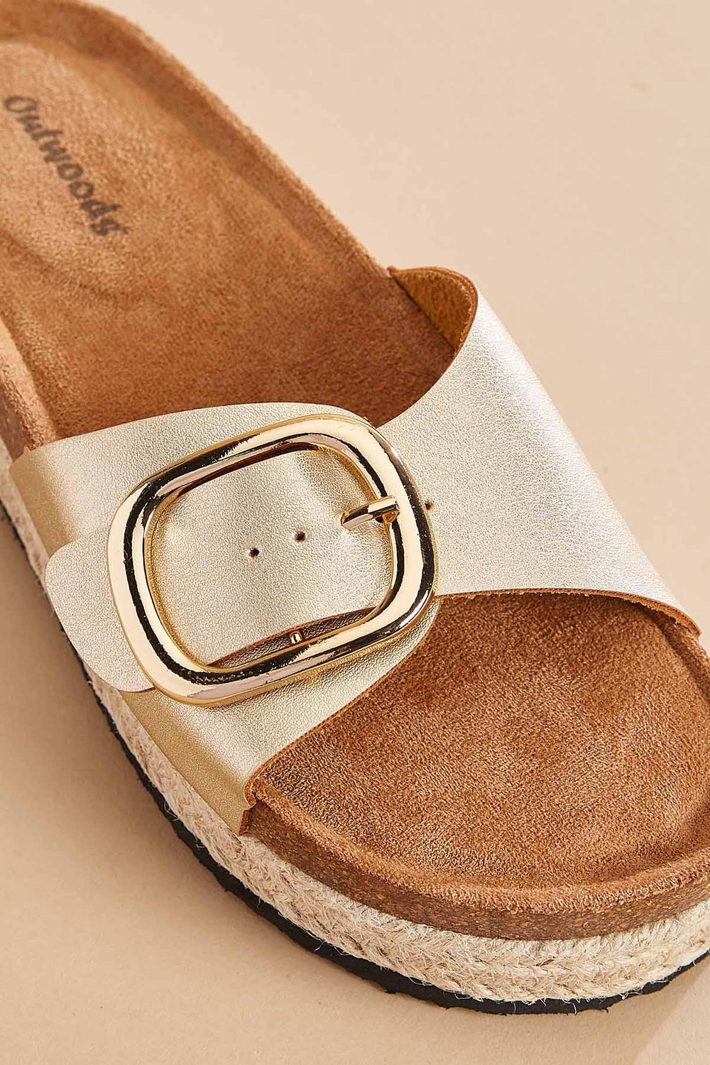 gold buckle band flatform sandals Versona Shoes