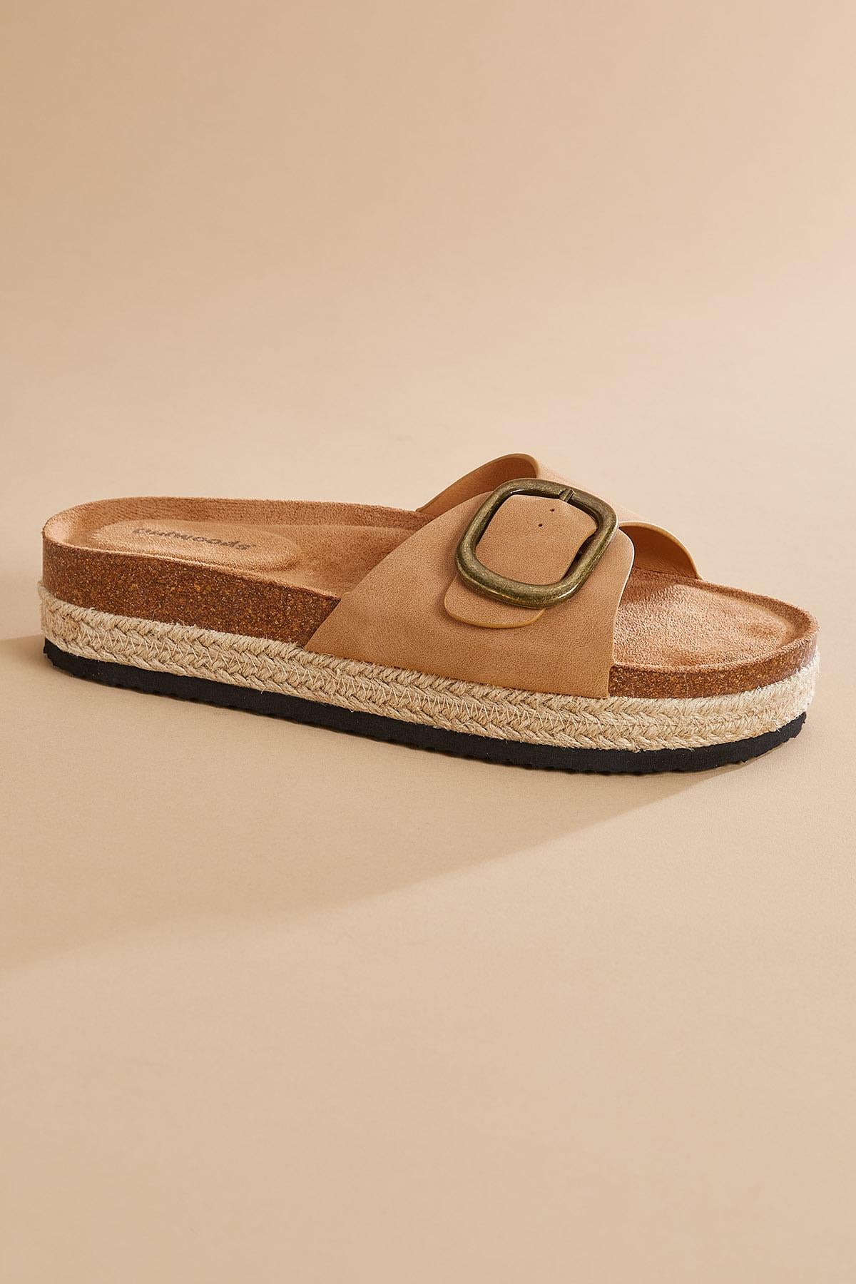 gold buckle band flatform sandals Versona Shoes