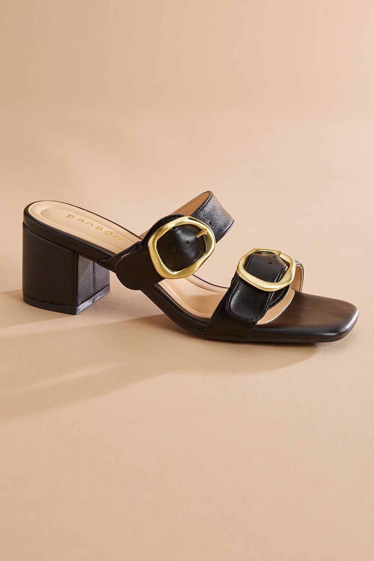 black buckle band heels Versona Shoes