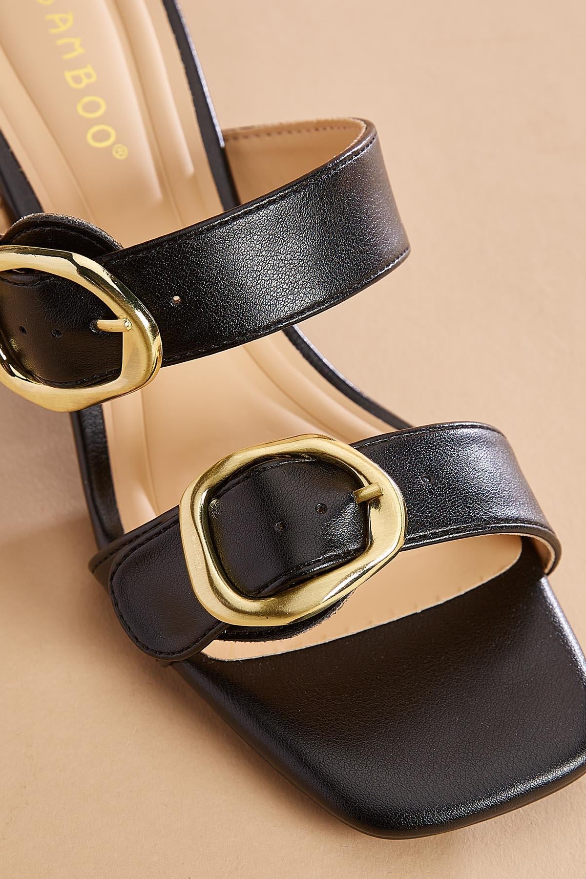 black buckle band heels Versona Shoes