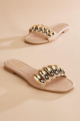 scalloped gold embellished band sandals Versona Shoes