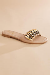 scalloped gold embellished band sandals Versona Shoes