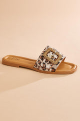 raffia buckle leopard band sandals Versona Shoes