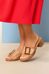 raffia band buckle wood heels Versona Shoes