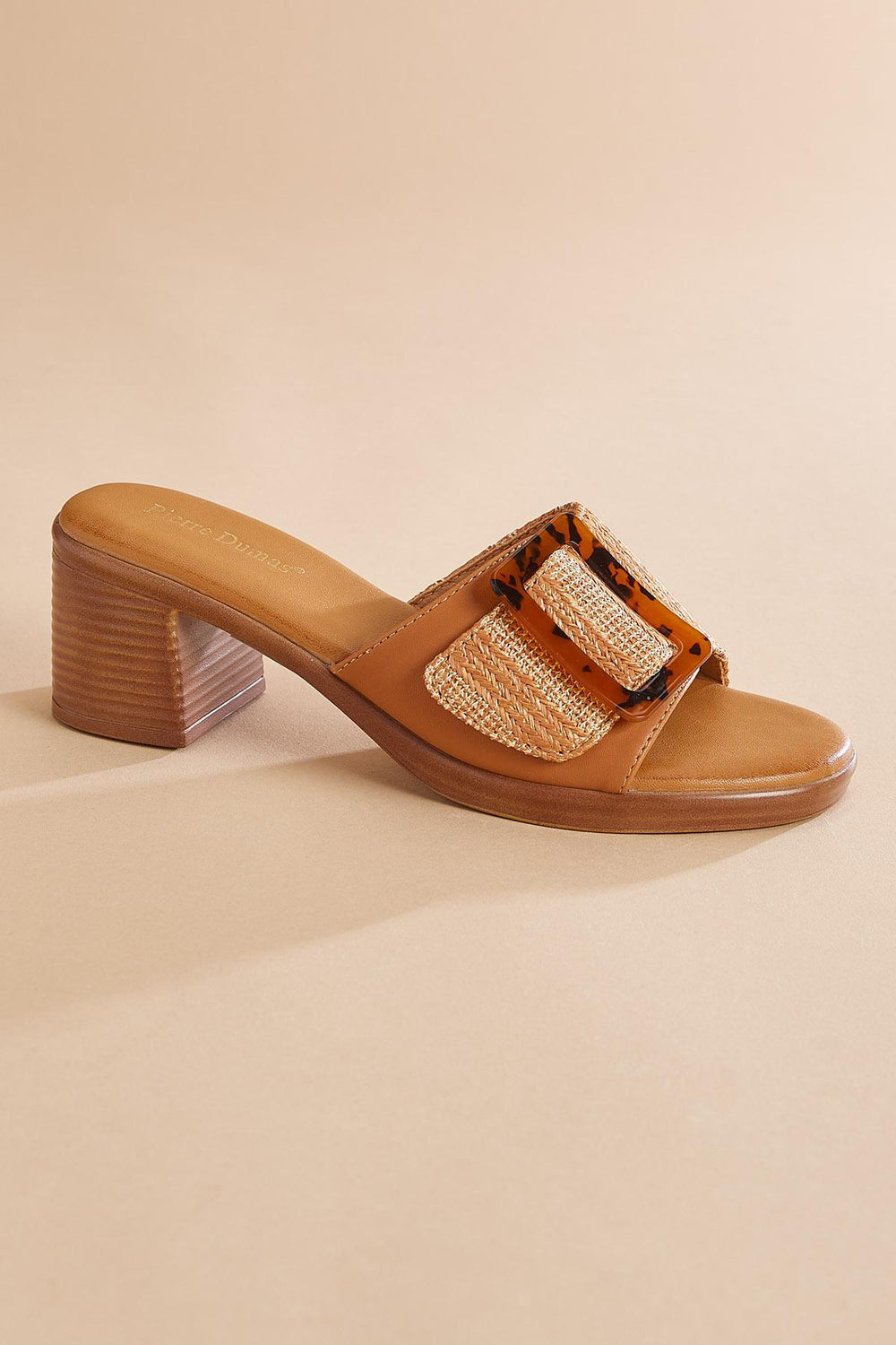 raffia band buckle wood heels Versona Shoes