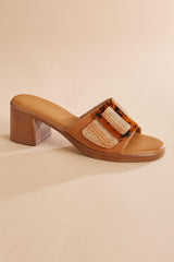 raffia band buckle wood heels Versona Shoes