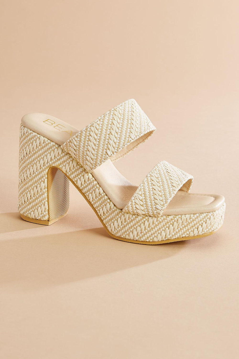 beige white raffia platform heels Versona Shoes