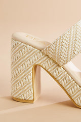 beige white raffia platform heels Versona Shoes