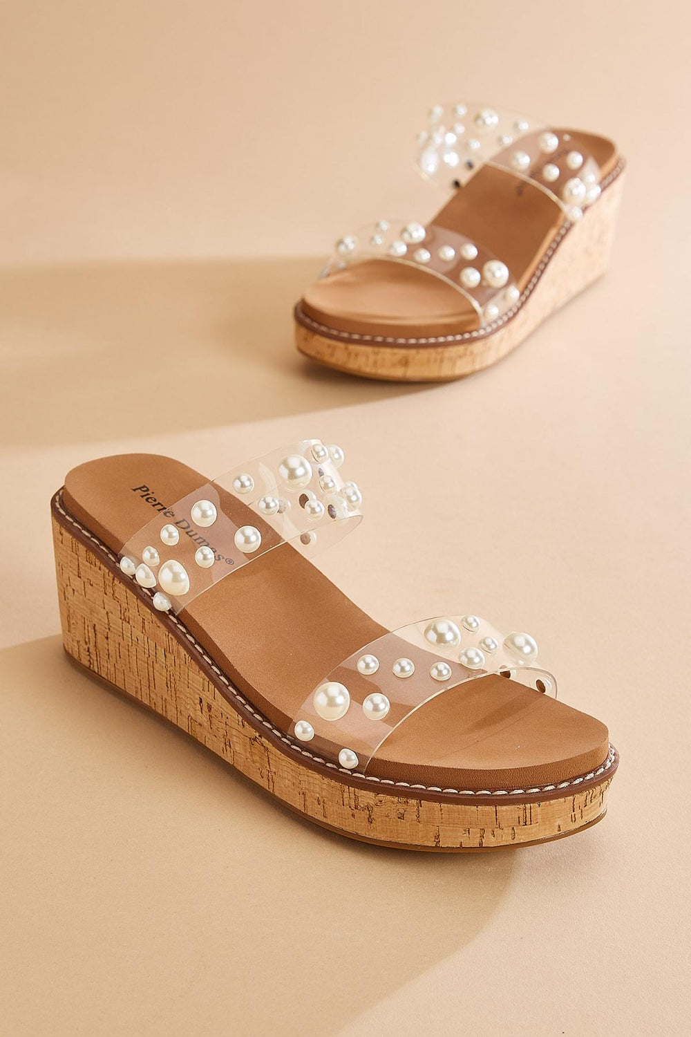 pearl embellished band wedge sandals Versona Shoes