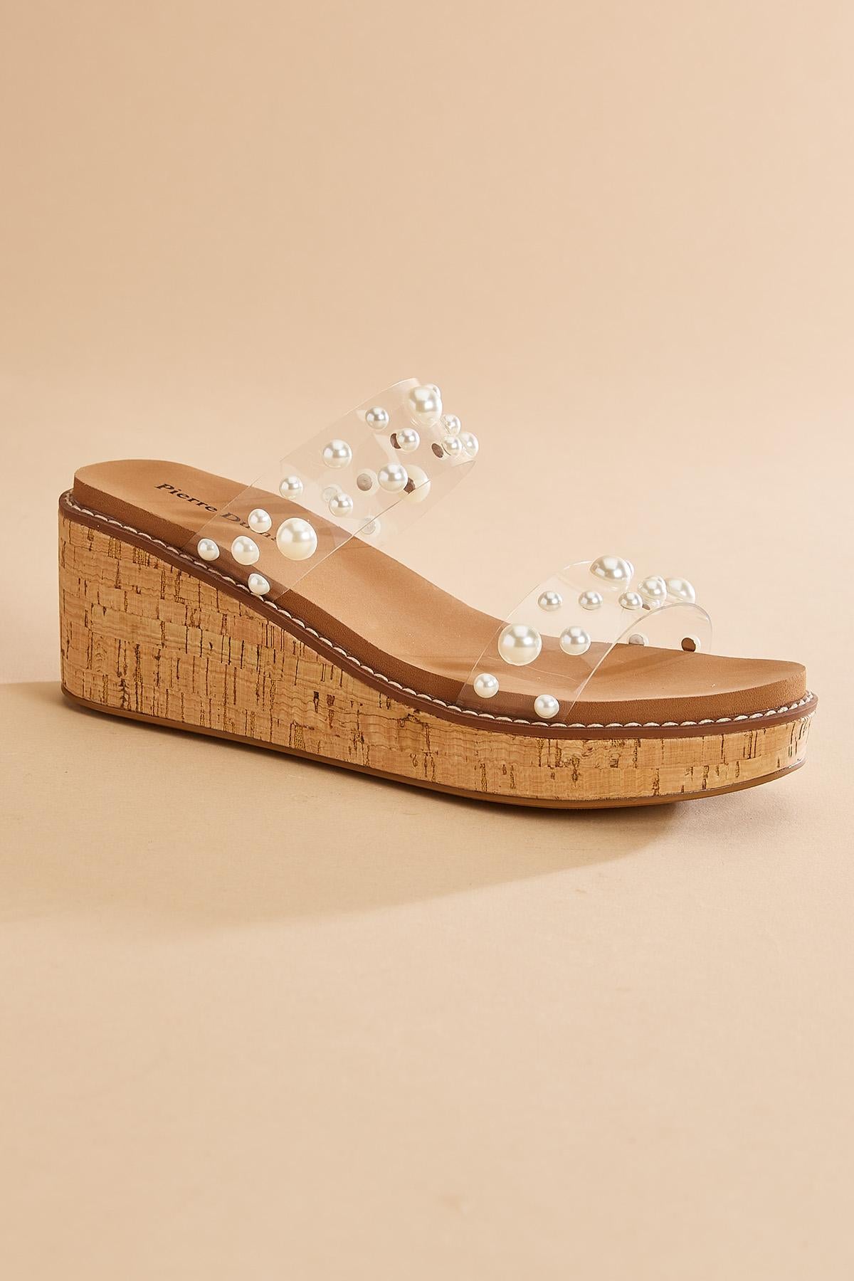 pearl embellished band wedge sandals Versona Shoes