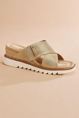 gold crisscross band wedge sandals Versona Shoes