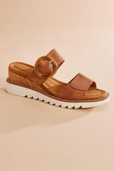 brown faux leather buckle wedge sandals Versona Shoes