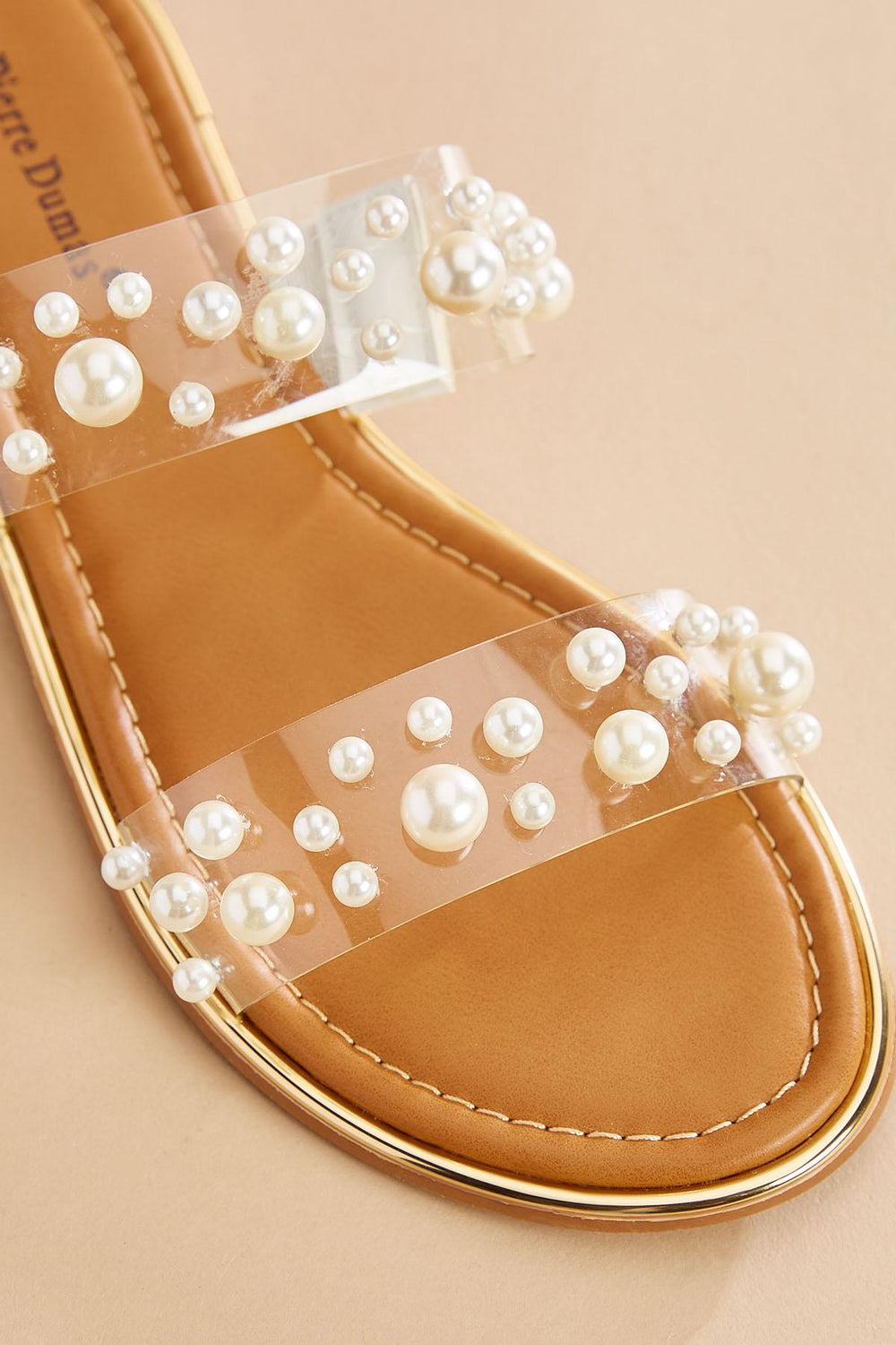 pearl embellished clear band sandals Versona Shoes|Sale
