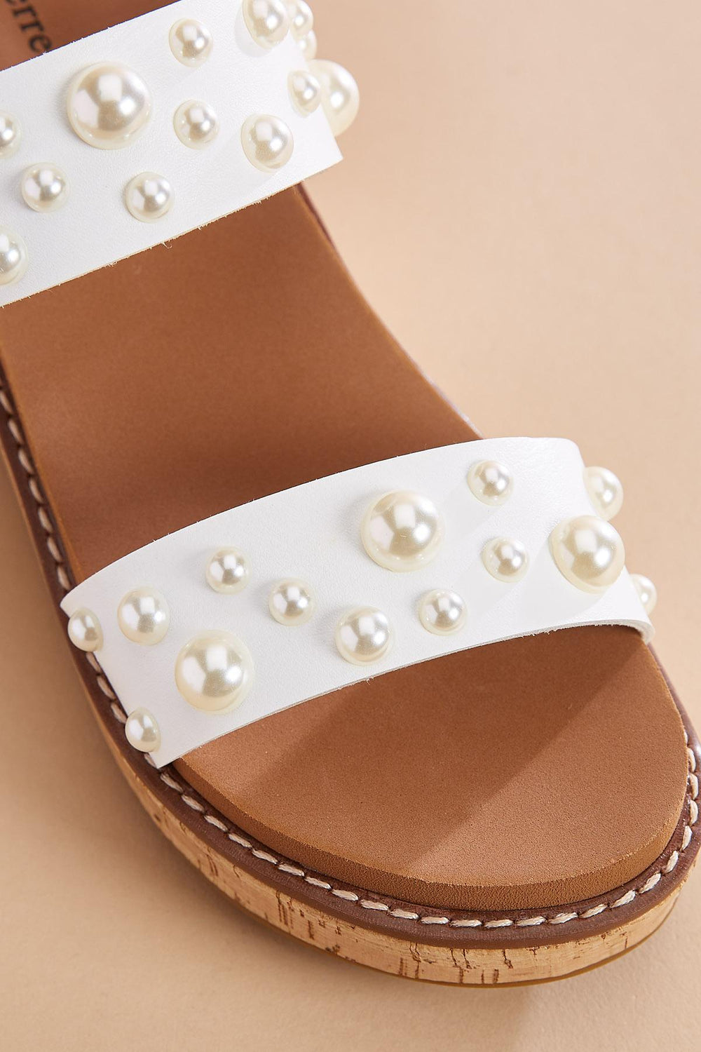 pearl embellished cork platform wedge sandals Versona Shoes|Sale