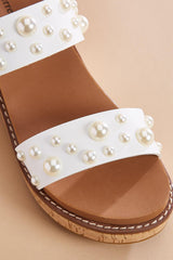 pearl embellished cork platform wedge sandals Versona Shoes|Sale