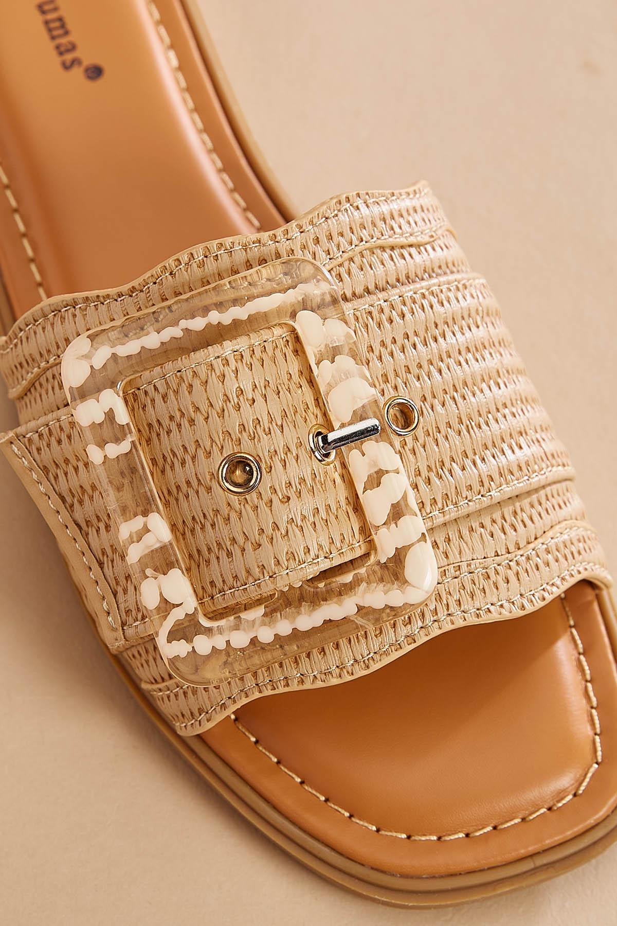 raffia buckle band sandals Versona Shoes|Sale
