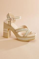 two tone raffia platform heels Versona Shoes