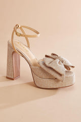 linen bow platform heels Versona Shoes