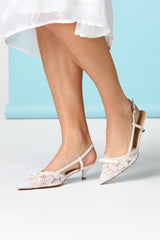 lace sling back kitten heels Versona Shoes