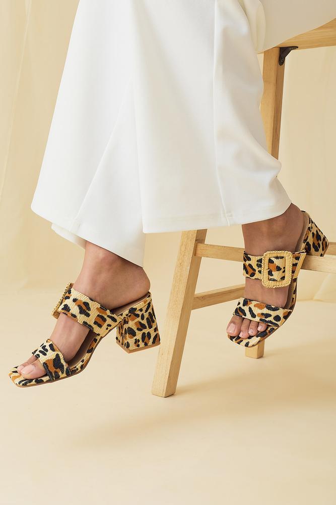leopard print buckle band heels Versona Shoes|Sale