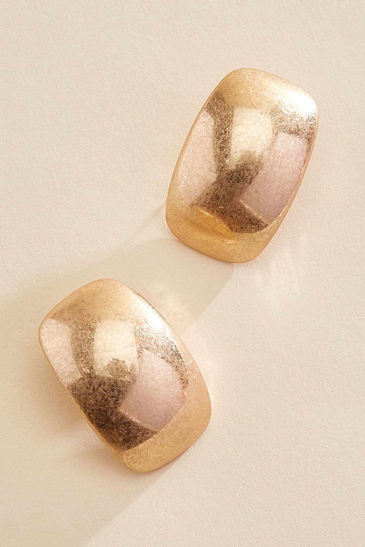 brushed gold stone stud earrings Versona Sale