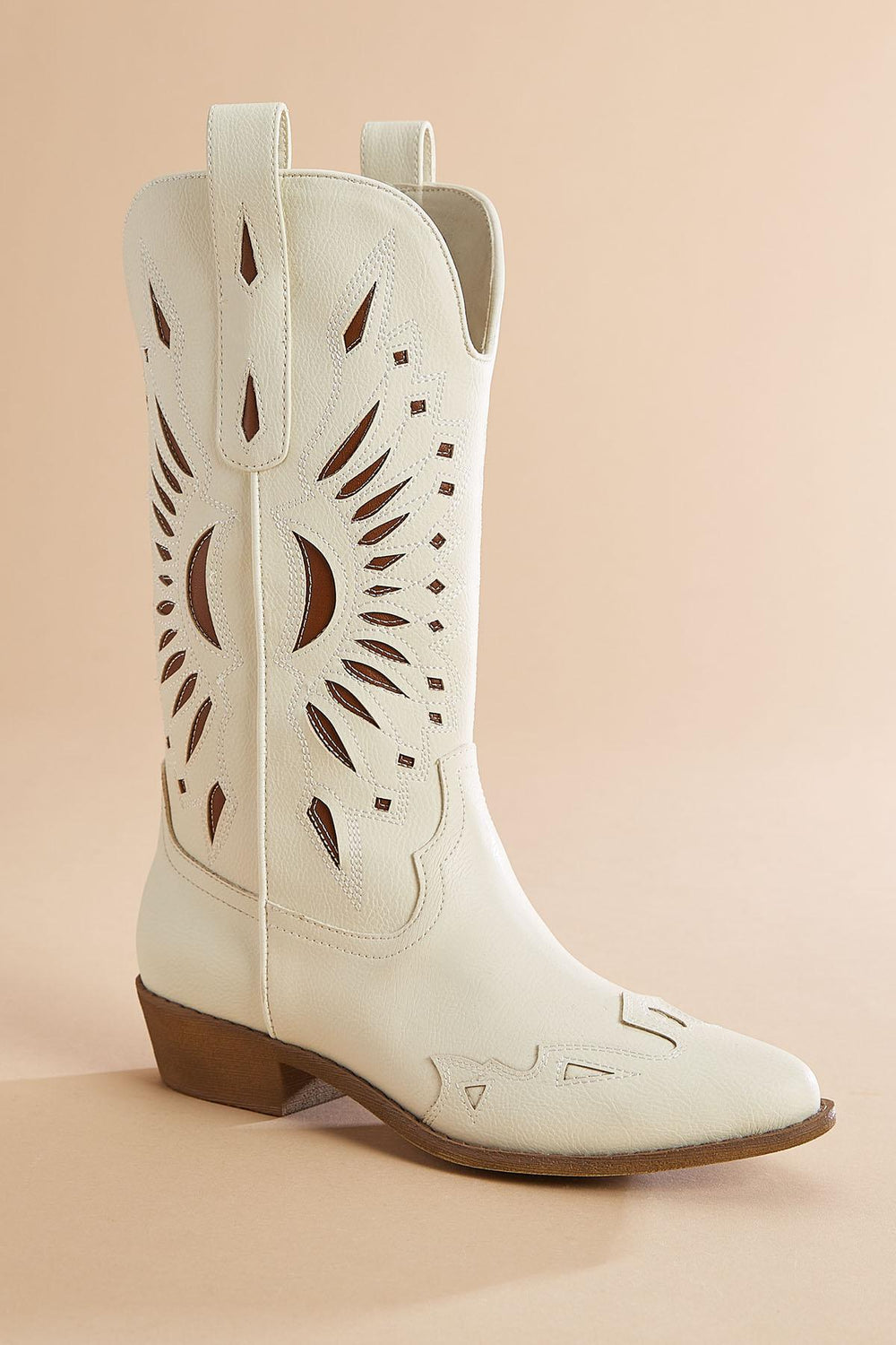 white faux leather western pull on boots Versona Shoes