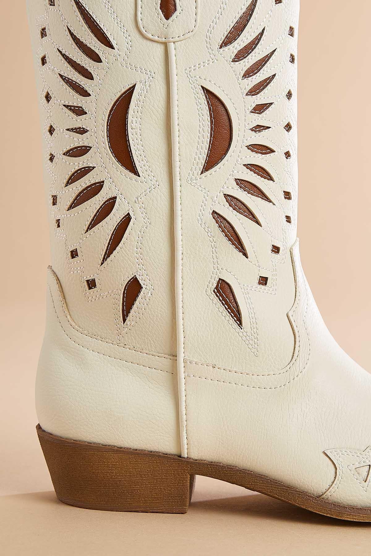 white faux leather western pull on boots Versona Shoes