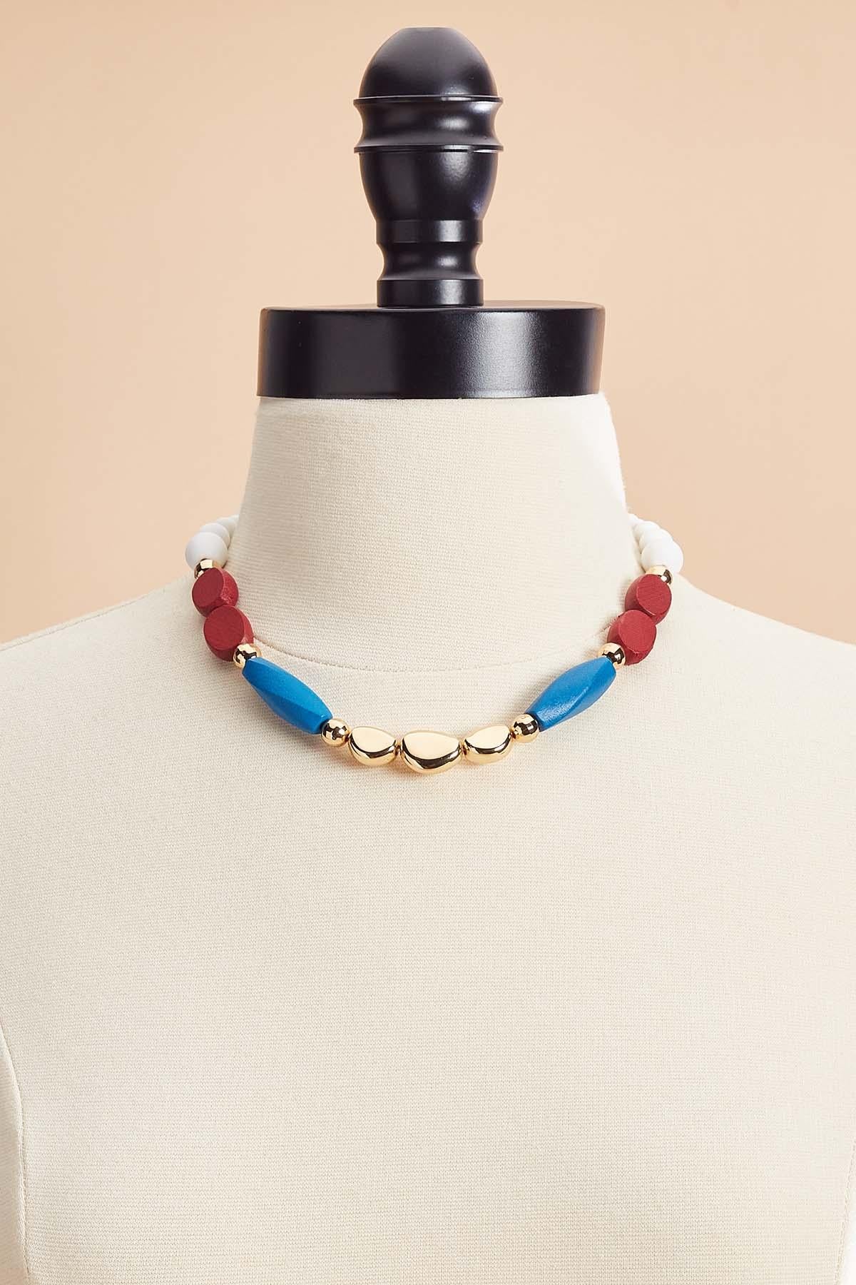 americana wood beaded necklace Versona Sale