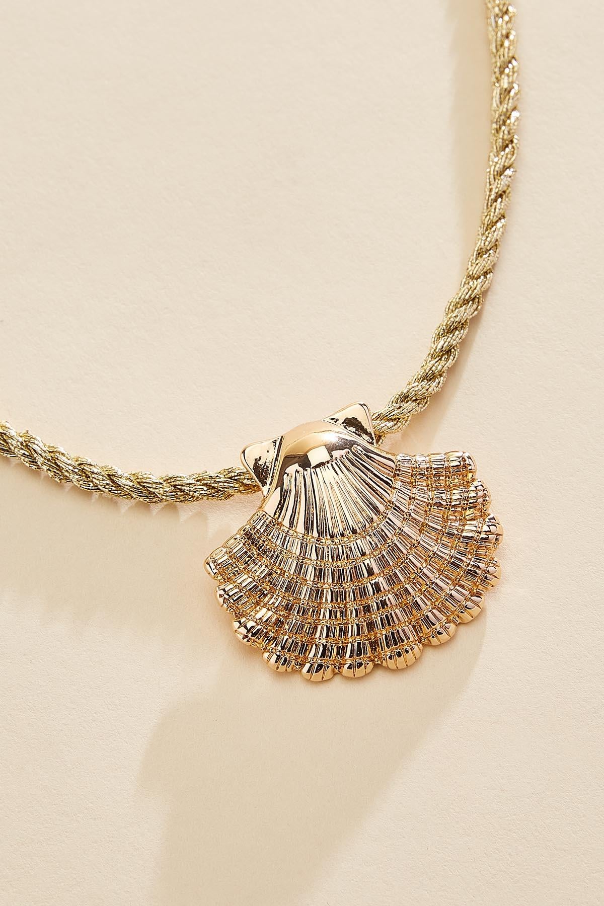 gold rope chain seashell necklace Versona Sale
