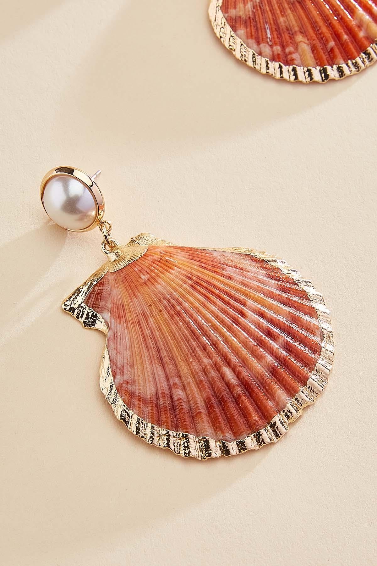 gold trim seashell earrings Versona Sale