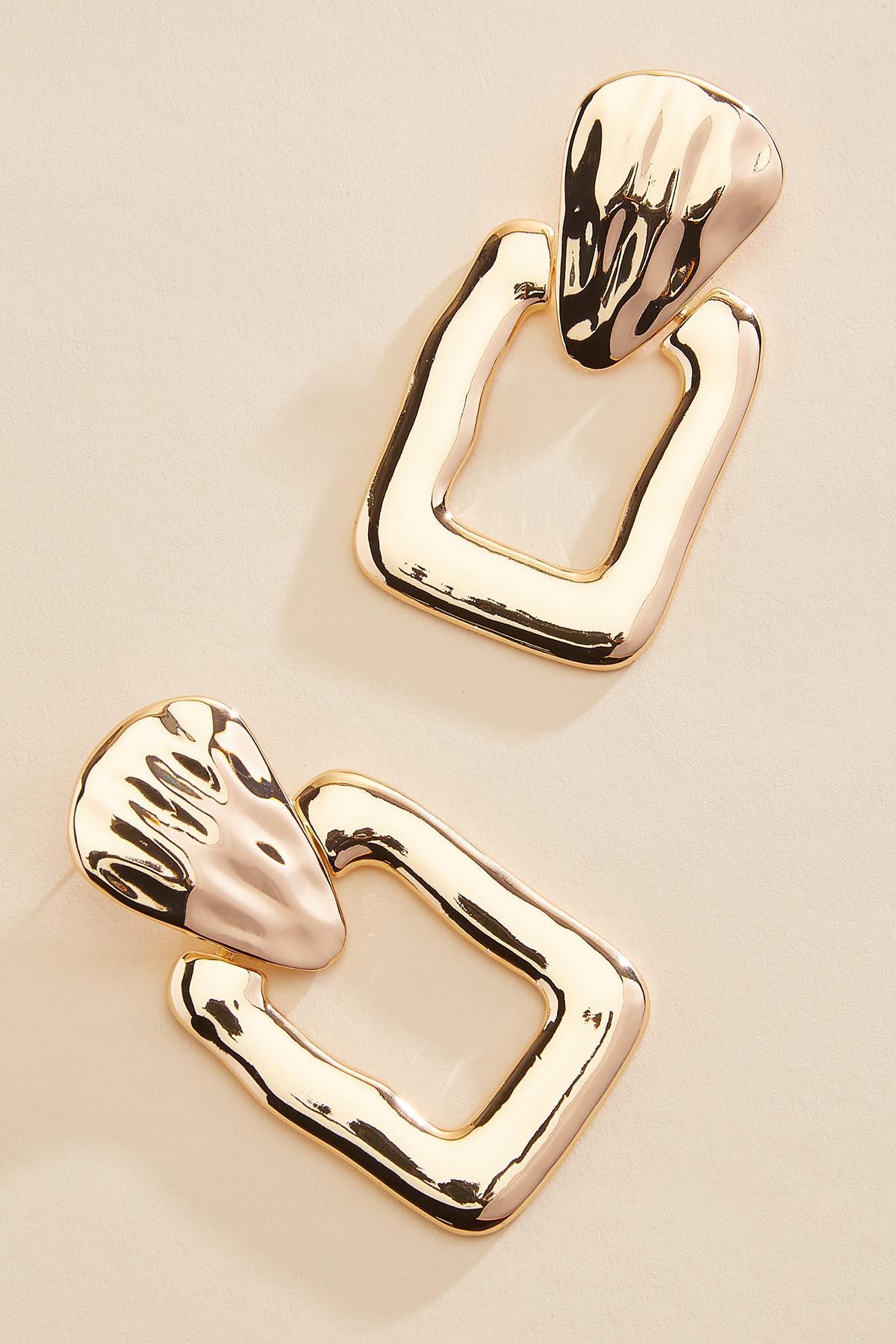 hammered gold square statement earrings Versona Sale