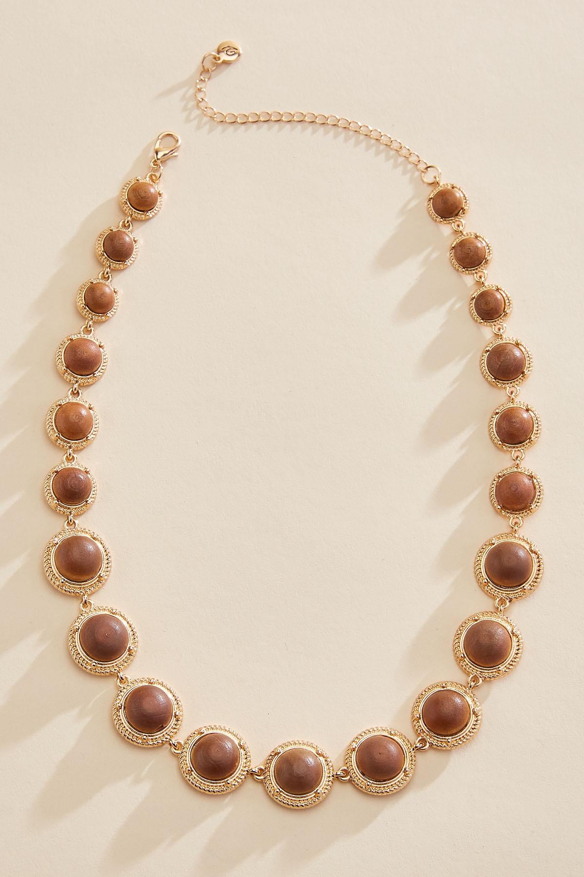 gold framed wood circle necklace Versona Sale