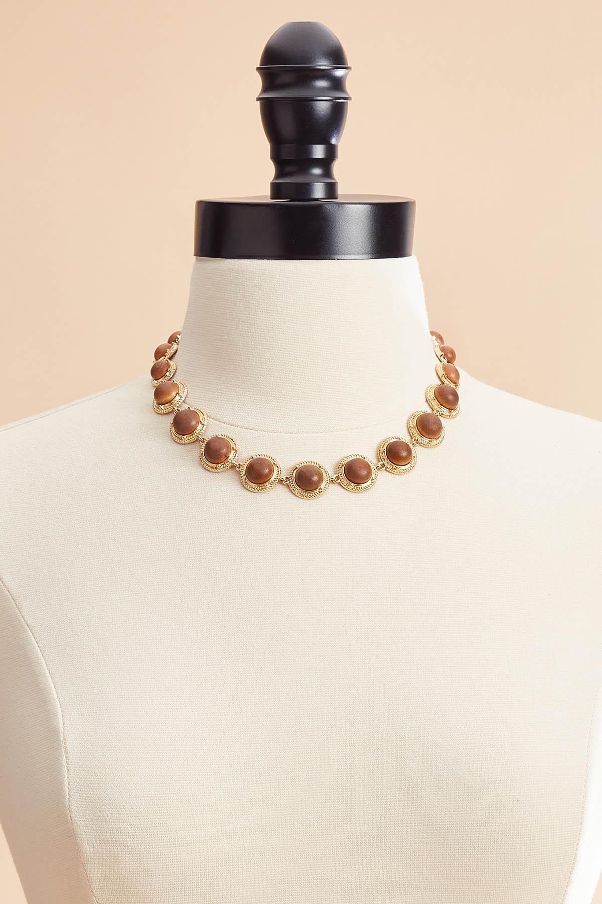 gold framed wood circle necklace Versona Sale