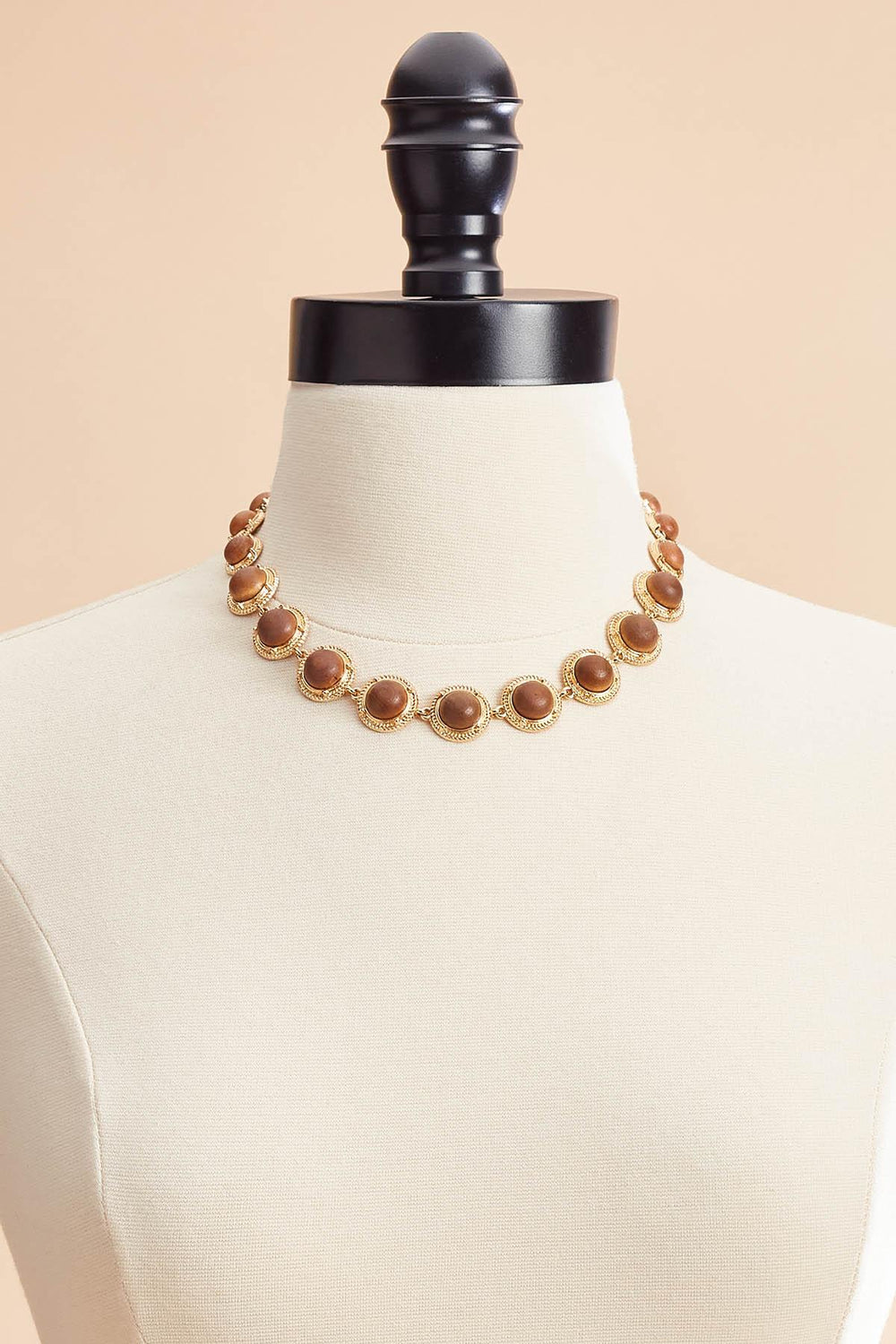 gold framed wood circle necklace Versona Sale